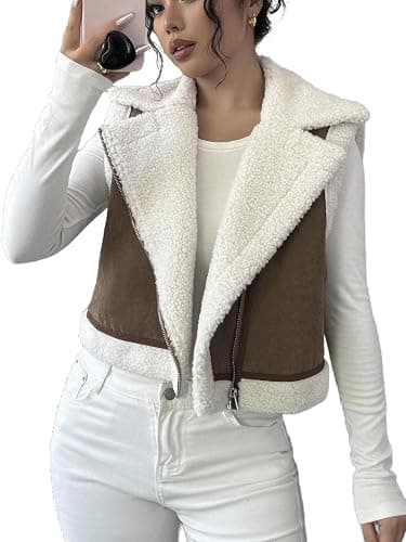 MakeMeChic Women's Western Cowgirl Jackets Lapel Loose Fleece Jacket Vest Sleeveless Cardigan Coat - Image 1