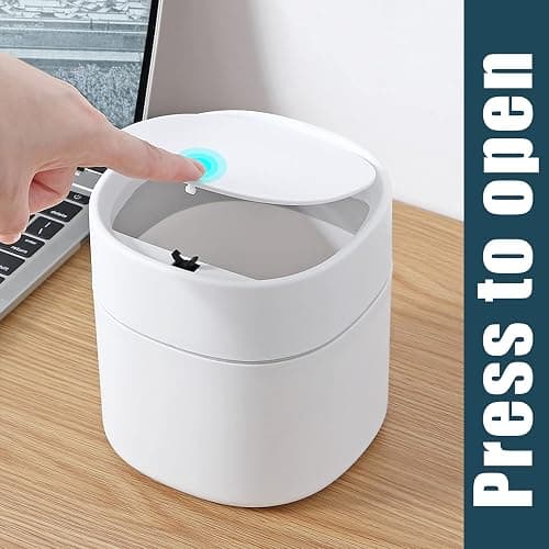 Mini Desk Trash Can with Lid with Trash Bags 180 pcs Press-Top 0.5 Gallon Tiny Countertop Waste Basket Small Table Top Plastic Covered Garbage Bin for Desk Top thumbnail 2