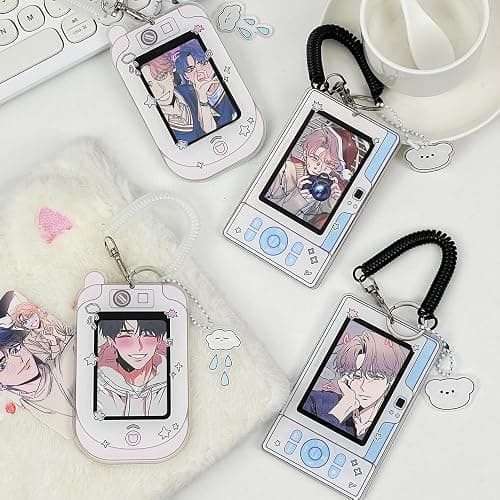 2 Pcs Cartoon Photocard Holder ID Badge Holder,3 Inch Photo Card Holder Id Card Holder Protective Sleeves Photocards Holder,Cute Photocard Holder Keychain Cloud Bear Pendant with Spiral Wrist Coil thumbnail 8