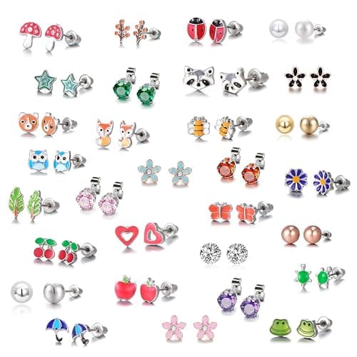 30 Pairs Hypoallergenic Earrings for Girls Sensitive Ears with Stainless Steel Post -Assorted Cute Stud Earrings for Teens Girls Women - Image 1