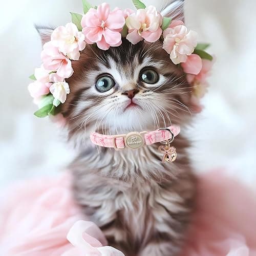 Babole Pet 2 Pack Pink Cat Collars - Spring Summer Breakaway Cat Collar with Bell, Bow and Flower Pendant, Adjustable Kitten Collars for Girl Cats, Cute Pink Plaid &Bow thumbnail 5