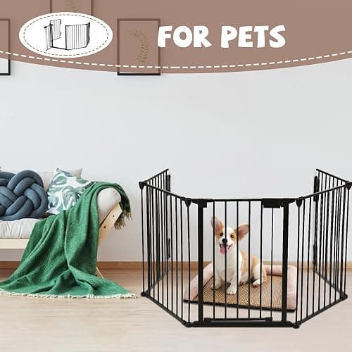 AUXSOUL 118" Wide Baby Gate Metal Safety Playpen - Fireplace Fence for Toddler/Pet/Dog, Fits 72"- 118" Wide, 5-Panel (30" H, Black) thumbnail 8