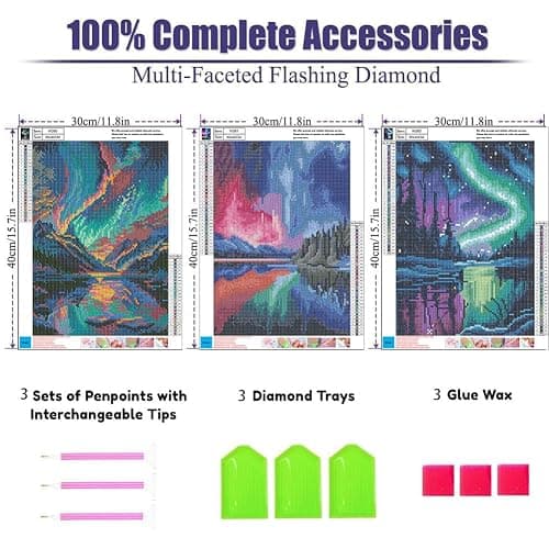 OFRKE Diamond Painting Kits for Adults,3 Pack Aurora Diamond Art for Beginners, Diamond Round 5D Full Drill Paint with Diamonds Pictures Gem Art Painting Kits DIY Crafts Kits 12x16inch thumbnail 3