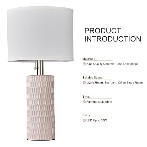 Reaketon Table Lamps for Living Room Set of 2, Ceramic Table Lamps for Bedroom, 20" Modern Lamps for Night Stands, Pink thumbnail 9