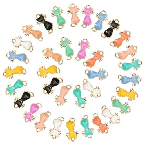 DanLingJewelry 100pcs Random Color Enamel Cat Charms Alloy Pendants Cute Craft Supplies With Loop for Jewelry Making thumbnail 2