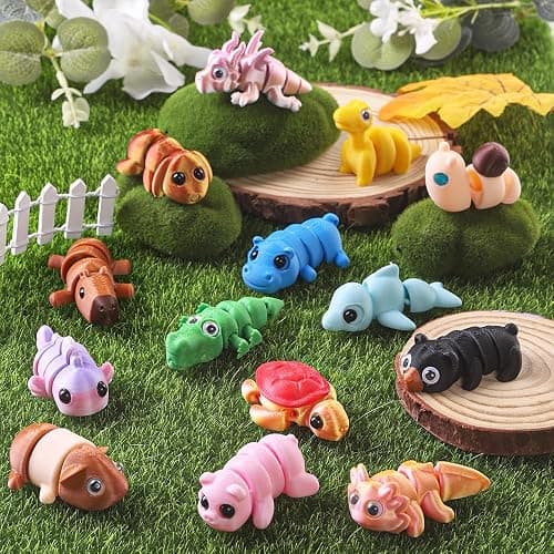 XIMISHOP 18Pcs 3D Printed Mini Animals，Cute Flexible Movable Joint 3D Printed Animal Fidget Toy for Home Office Desk Decoration Kids Party Favors Toys thumbnail 5