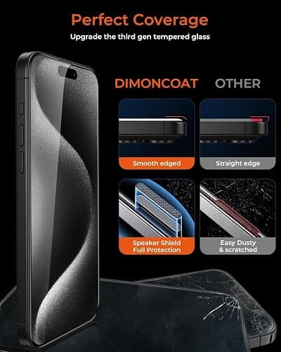PRIVACY KIND ONLY!!!! DIMONCOAT 4-PACK TOP 9H+ Glass for iPhone 15 Pro Max Privacy Screen Protector [Auto Alignment Kit] [10X Military Protection] UNBREAK Tempered Glass Film for iPhone 15 Pro Max 6.7 inch Case-Friendly thumbnail 4