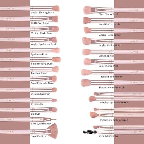 MAANGE 30Pcs Professional Makeup Brush Set with Case – Premium Synthetic Brushes for Foundation, Powder, Blush, Eyeshadow & Blending,Pink thumbnail 4