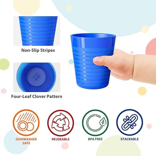 Muulaii Set of 12 Kids Plastic Cups- 8 oz Children Drinking Cups Reusable Unbreakable Plastic Stackable Water Tumblers for Kids & Toddlers Bright Colored- Dishwasher and Microwave Safe thumbnail 5