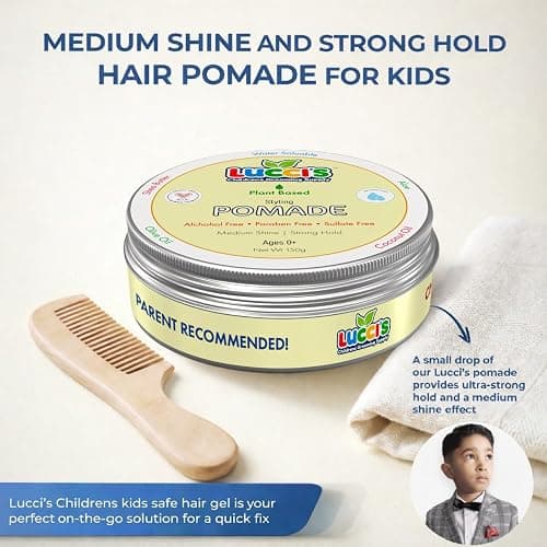 LUCCI’S CHILDRENS GROOMING SUPPLY Baby Hair Gel – 5oz Plant-Based Styling Hair Pomade for Infants – No Parabens or Sulphates – Medium Shine and Strong Hold Hair Paste for Kids thumbnail 7