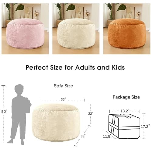 Bean Bag Chairs for Adults - Memory Foam Furniture BeanBag Chair - Teens Sofa with Soft Micro Fiber Cover - Round Fluffy Couch for Living Room Bedroom College Dorm,Medium,White thumbnail 3