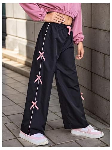 WDIRARA Girl's Bow Side Waist Track Pants Cute Wide Leg Trousers thumbnail 2