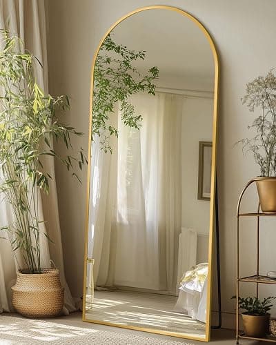 Coomily Full Length Mirror with Stand, 58"x19" Arched Full Body Mirror, Large Stand Up Aluminum Frame Floor Freestanding Hanging Leaning Mounted for Bedroom Living Room Entryway Gold - Image 1