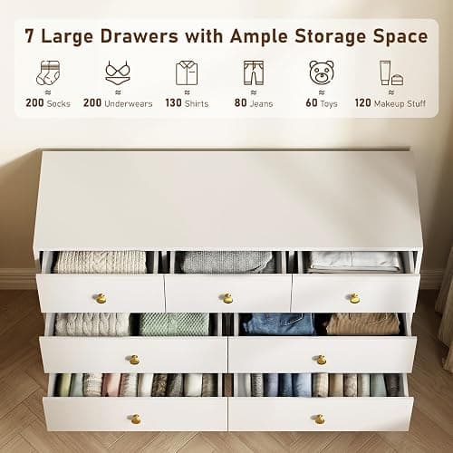 Tradare White Dresser for Bedroom, Modern 7 Drawer Dresser with Gold Handles and Metal Legs, White and Gold Dressers & Chest of Drawers for Hallway, Entryway thumbnail 6