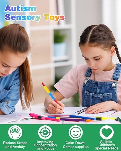 Sensory Fidget Toys Kids Adults: 24 Pack Textured Silicone Pencil Grips for Autism Kids Calming - ADHD Tools for Anxiety Relief Items - Quite Fidget Toy Special Education Needs Classroom Must Have - 24 Pack thumbnail 4
