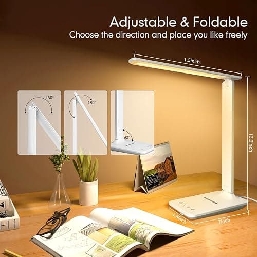 karidi LED Desk Lamp with Wireless Charger, Dimmable Table Lamp Reading Lamp with USB Charging Port, 5 Lighting Modes, Sensitive Control, Foldable Portable Desk Light for Home Office Bedroom Reading - White Pro thumbnail 7