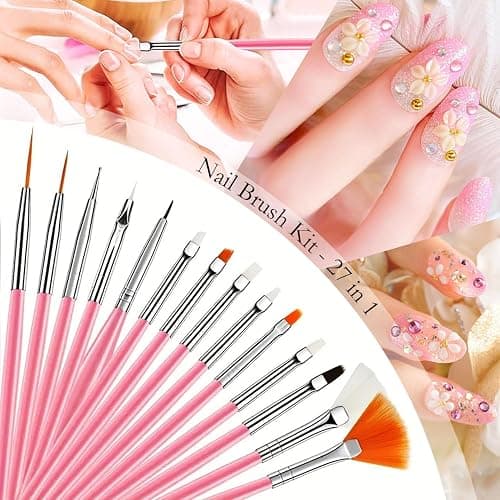 Nail Art Tools 27Pcs Set,Nail Art Brush,Resin Nail Art Palette,5 Pcs Nail Art Sculpture Pen,2-way Acrylic Silicone Engraving Pen Dotting Pen Tools Nail Art Kit for Nail Art DIY thumbnail 2