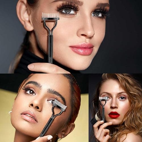 Docolor Eyelash Comb Eyelash Separator Tool Mascara Applicator Eyelash Brush Lash Separator Tool Comb Arc Designed Cosmetic Brushes Tool, with Comb Cover (Black) thumbnail 5