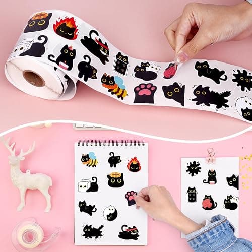 1000Pcs Black Cat Stickers Rolls -16 Patterns Cute Cartoon Cat Stickers, Black Cat Gifts for Adults Kids, Teacher Reward Decals for Water Bottles Laptop Scrapbook thumbnail 6