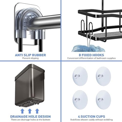 Aitatty Hanging Shower Caddy Bathroom Organizer: Rustproof Shower Shelf Racks Over Shower Head - No Drilling Inside Bath Shower Rack Shelves Over Showerhead for Shampoo with Soap Holder Black thumbnail 6
