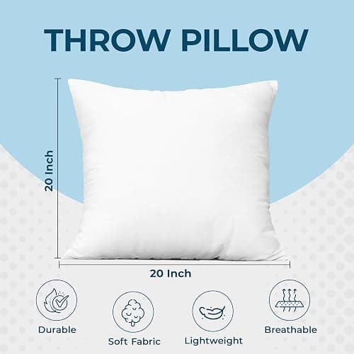 Utopia Bedding Throw Pillows (Set of 4, White) – 20 x 20 Inches Down Alternative Pillows for Bed, Sofa, and Couch - Fluffy Decorative Stuffer Pillow for Indoors & Outdoors thumbnail 3