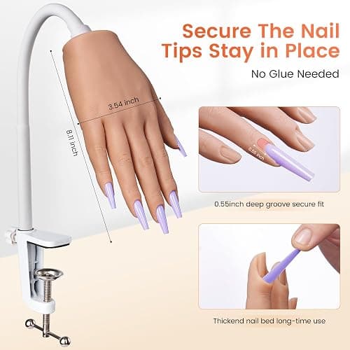 Practice Hand for Acrylic Nails: Realistic Silicone Nail Hand Practice with Tattoo Stickers - Flexible Fake Hand Mannequin Nail Hand Kit for Beginners thumbnail 4