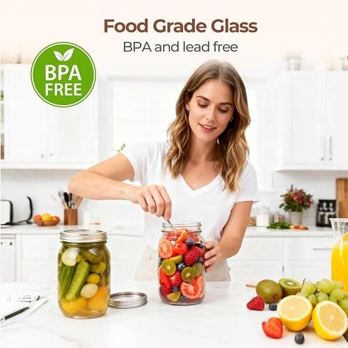 ComSaf Wide Mouth Mason Jars 32 oz with Lids 2 Pcs, Quart Mason Jars with Seal Band, Large Glass Jars, Large Canning Containers for Pickles, Jams, Sauces, Salsa, Sourdough, Salad, Suntea, Food Storage thumbnail 7