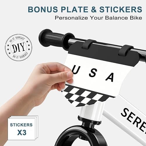 SEREED Toddler Balance Bike 2 Year Old, No Pedal Kids Toy Bike for 2-5 Years Old, Tool-Free Adjustment, Gift for 2-3 Boys Girls, Customize Plate with 3pcs Stickers (White) thumbnail 3