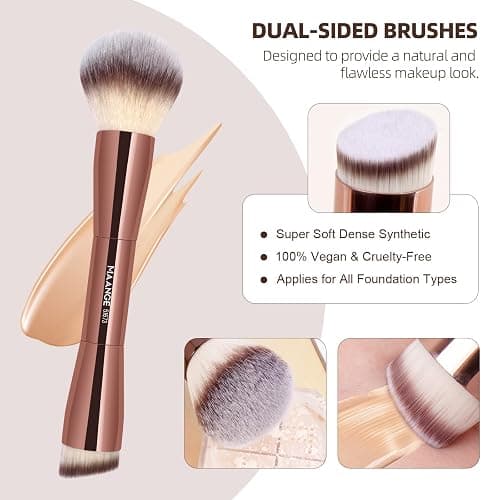 MAANGE 20 PCS Foundation Makeup Brush Set, Double-ended Kabuki Brush Contour Brush for Liquid Powder Concealer Cream Cosmetics Blending Blush Buffing Face Makeup Tools (Coffee) - Coffee thumbnail 5