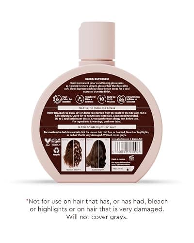 Glaze Supergloss Color Conditioning Gloss With Dispensing Pump – Hydrating Semi-Permanent Color Hair Gloss & Shine Boost – For Natural Medium to Dark Brown Hair – 6.4 Fl Oz - Sleek Espresso thumbnail 7