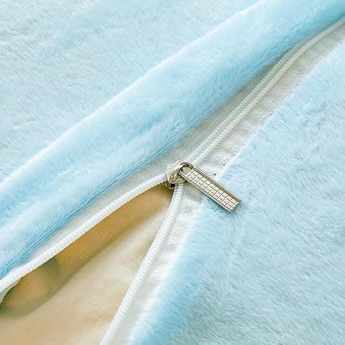 Blue Plush Pillow Covers, Fuzzy Fluffy Furry Shaggy Faux Fur Pillow Cases for Bedroom décor, Soft Blue Pillow Covers 26"x20" with Zipper Closure, Decorative Set of 2 thumbnail 6