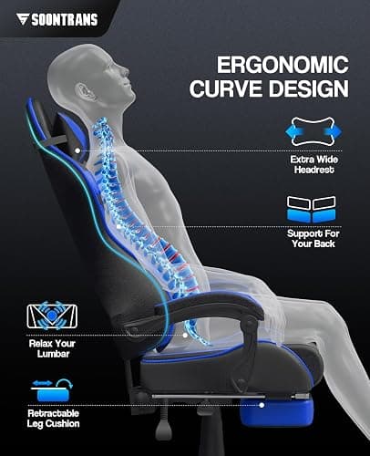 Soontrans Gaming Chair with Footrest,Computer Office Chair, Ergonomic Gamer Chair with Height Adjustment,Headrest and Lumbar Support Gamer Chair(Storm Blue) thumbnail 6