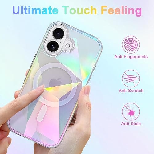 Heaofei Cute Case for iPhone 16 Plus Case, Iridescent Geometry | Compatible with Magsafe, Clear Aesthetic Girly Sparkly Bling Magnetic Protective Phone Cover for Women Girls thumbnail 6