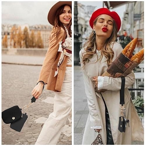 JEEBURYEE Dual Pouch Wristlet Keychain Wallet with 2 Wrist Straps - Small and Portable Mini Zipper Coin Purse Card Wallets for Women Men Gold Hardware Navy+Ice Blue thumbnail 5