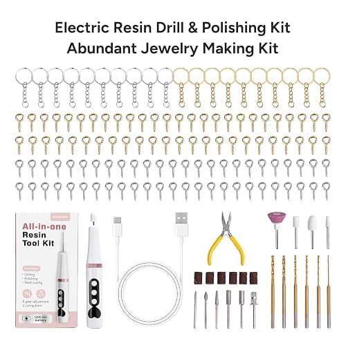 Resin Polishing Kit, Winartton Cordless Rotary Tool Kit for Resin Molding, Manicure, Wooden DIY Crafts, Electric Resin Drill with UV Light, 5-Speed Adjustable, 138 PCS Jewelry Making Kit thumbnail 7