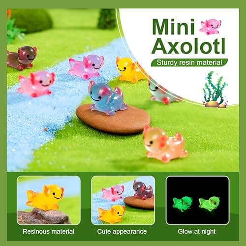 jrootouh 40 Pcs Luminous Mini Resin Axolotl Tiny Animals Miniature Axolotl Figures Glow in The Dark for DIY Garden Dollhouse Axolotl Figurines Accessories Micro Landscape Aquarium Party Decor thumbnail 4