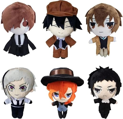 XIAOHONG 6Pcs Dazai Plush Doll Anime Plush Toy Dazai Osamu Stuffed Doll Nakahara Chuuya Figure Toys Ryunosuke Akutagawa Cartoon Figure BSD Toys Cushions Pillows Gifts for Kids - Image 1
