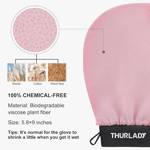 THURLADY Exfoliating Glove, Korean Exfoliating Mitt, Viscose Fiber Shower Mitt, Dead Skin Remover for Smooth Skin, Self-Tan Prep and Removal, Pink thumbnail 7