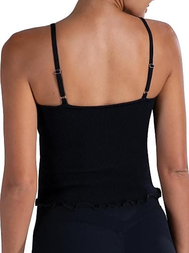 Sunzel Tank Top for Women, V Neck Seamless Ribbed Crop Camisole with Ruffles thumbnail 2