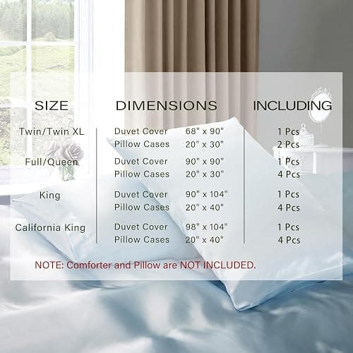P Pothuiny 3 Pieces Satin Duvet Cover Twin/Twin XL Size, Luxury Silky Like Baby Blue Duvet Cover Bedding Set with Zipper Closure, 1 Duvet Cover + 2 Pillow Cases (No Comforter) - Twin/Twin XL - Baby Blue (No Comforter) thumbnail 3