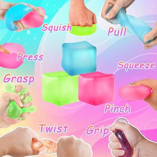 3Pcs Stress Cube Squishy Toys, Slow Rising Ice Cube Stress Balls, Sensory Fidget Toys for Anxiety Relief, Sensory Ice Cube Gel Filled Squishy Ball Toys for ADD/ADHD Kids Adults(Blue, Green, Pink) thumbnail 4
