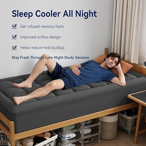 ELEMUSE Twin XL Dorm Dual Layer 3 Inch Memory Foam Mattress Topper for College, Dorm Room Essentials, 2 Inch Cooling Gel Foam and 1 Inch Soft Pillow Top Bed Pad,Back to School,Grey thumbnail 4