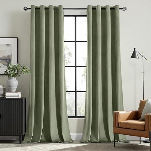 MIULEE Velvet Curtains Sage Green Elegant Grommet Curtains Thermal Insulated Soundproof Room Darkening Curtain/Drapes for Classical Living Room Bedroom Decor 52 x 84 Inch Set of 2 - Image 1