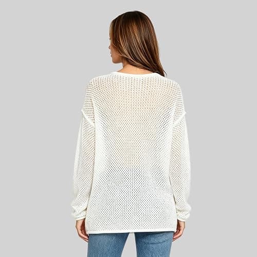 American Flag Sweater for Women Crochet Knit Long Sleeve USA Crewneck Sweatshirt Hollow Out 4th of July Sweater Tops thumbnail 4