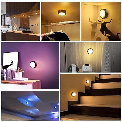 BLS LED Puck Lights with Remote Control, Wireless Under Cabinet & Closet Lighting, RGB 13 Color Changing Lights with Dimmer, Timer & AA Battery Operated, Push, Touch, Stick on for Night, Black, 6 Pack thumbnail 4