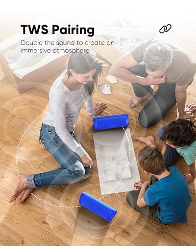 Bluetooth Speaker Stocking Stuffers for Men Women Teens Boys Girls: Portable Wireless, IPX5 Waterproof, White Elephant Gifts for Adults, Up to 20H Playtime, TWS Pair, for Home/Party/Outdoor (Blue) thumbnail 5