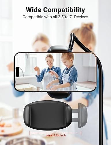 Klsniur Gooseneck Phone Holder for Bed – 360° Flexible Adjustable Clamp, Long Arm Gooseneck Bracket for Desk Headboard Bedside, Compatible with iPhone 16 15 Pro Max XR X 8 7 & 3.5-7" Devices (Black) thumbnail 3