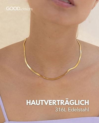 GD GOOD.designs Schlangenkette Damen - flache Halskette ohne Anhänger in Silber - Gold - Rosegold - Schwarz I Edelstahl Choker 3mm breit - Wasserfest thumbnail 2