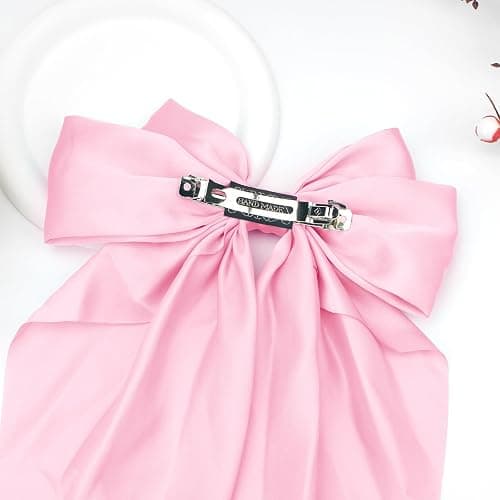 Large Hair Bows for Women Pink Silky Satin Hair Bow Hair Clips Long Tail French Hair Ribbon Coquette Bows Hair Barrettes for Girls thumbnail 4