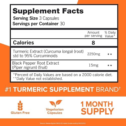 Qunol Turmeric Curcumin 2250mg, Black Pepper Extract for Enhanced Absorption, Supports Healthy Inflammation Response and Joint Health, Dietary Supplement, Vegetarian Formula, 90 Capsules thumbnail 5